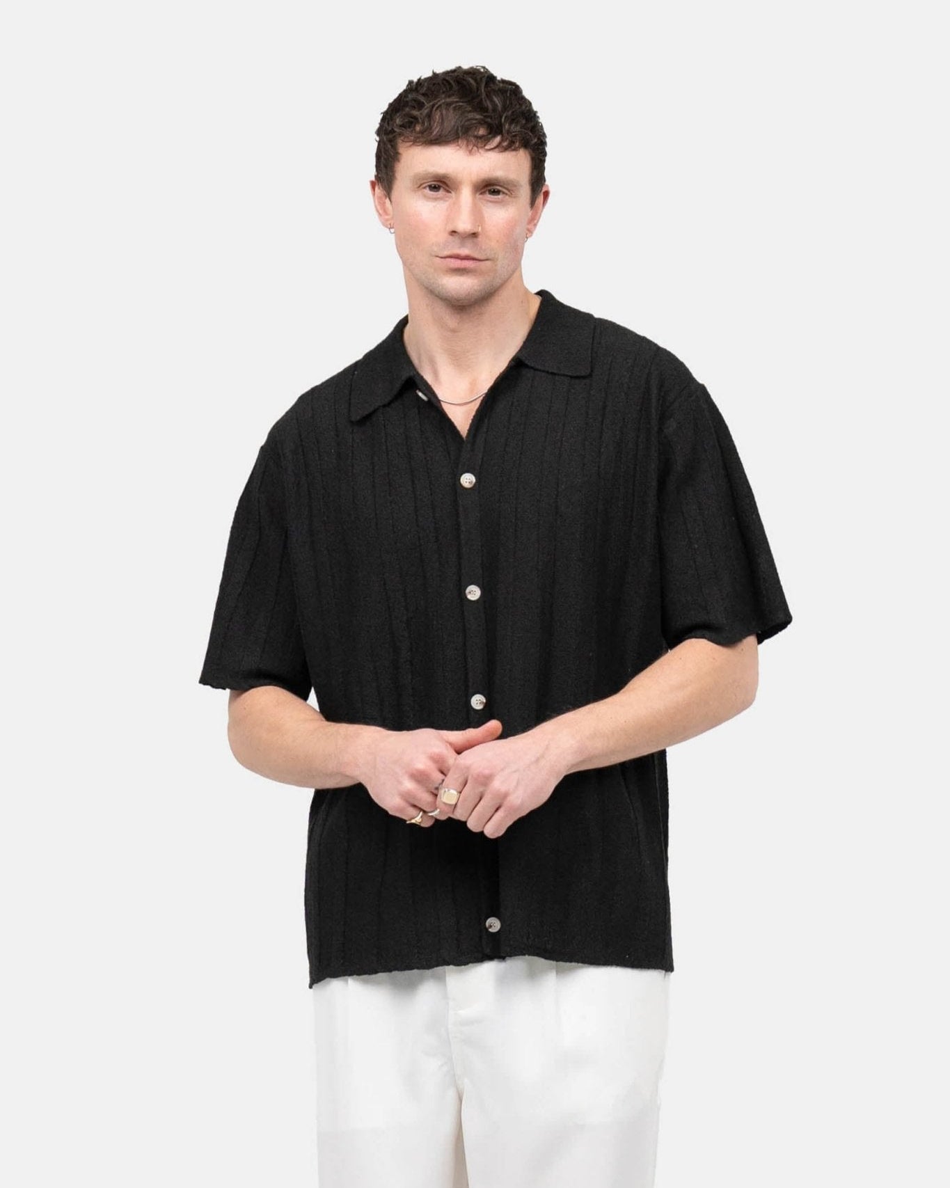 Kortærmet Textured Skjorte Sort | Skagen - clothing.dk